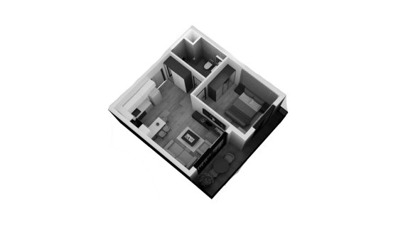 Планировка квартиры 1 спальня в ЖК Coolest № 11006 (3D)