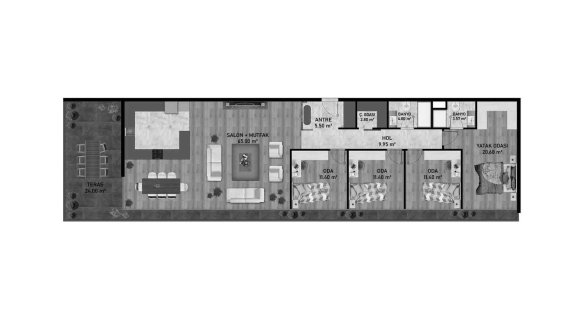 Apartment floor plan, 4 bedrooms in Coolest No. 11011 (2D)