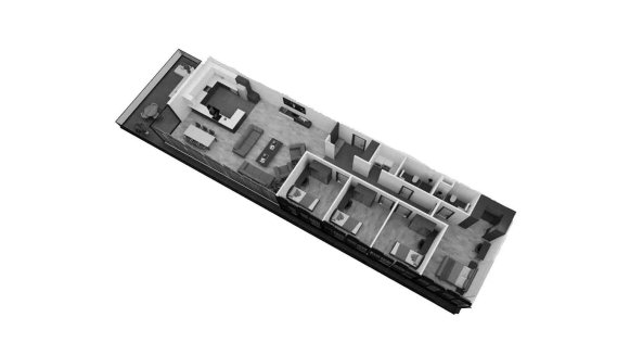 Apartment floor plan, 4 bedrooms in Coolest No. 11011 (3D)