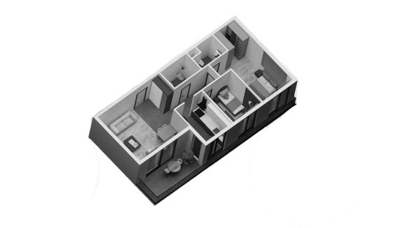 Apartment floor plan, 2 bedrooms in Coolest No. 11008 (3D)