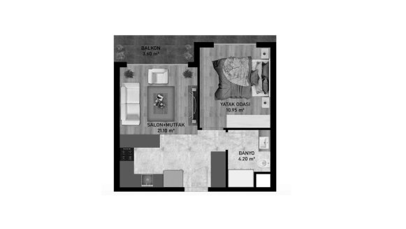 Apartment floor plan, 1 bedroom in Coolest No. 11006 (2D)